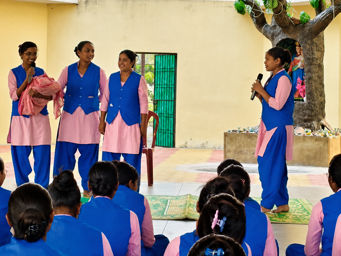 Trainees presenting a practice teaching demonstration